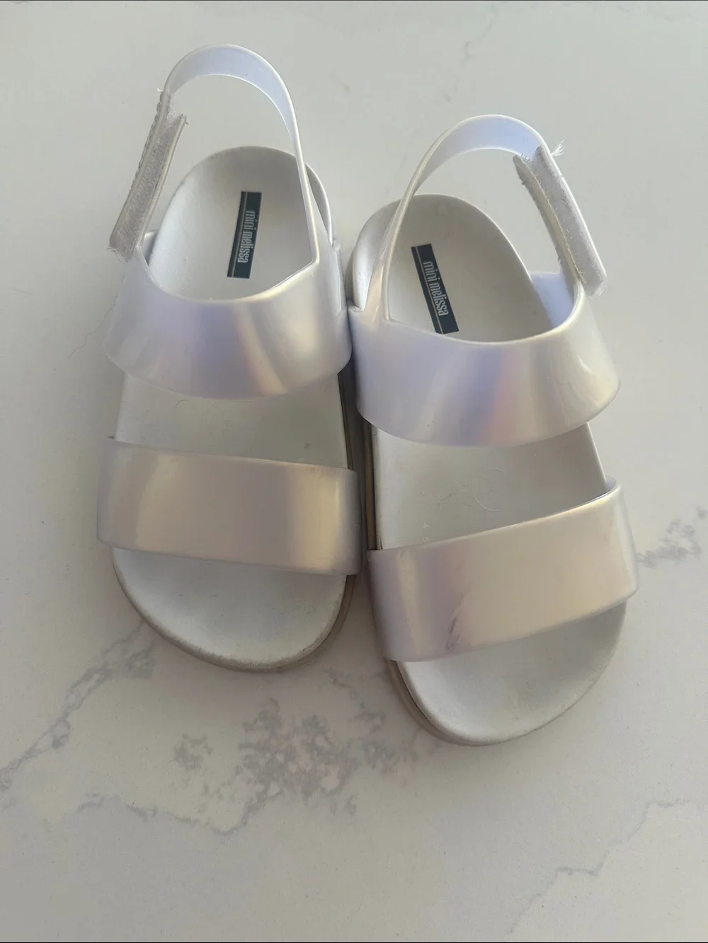 Mini Melissa White Iridescent Girls Sandals